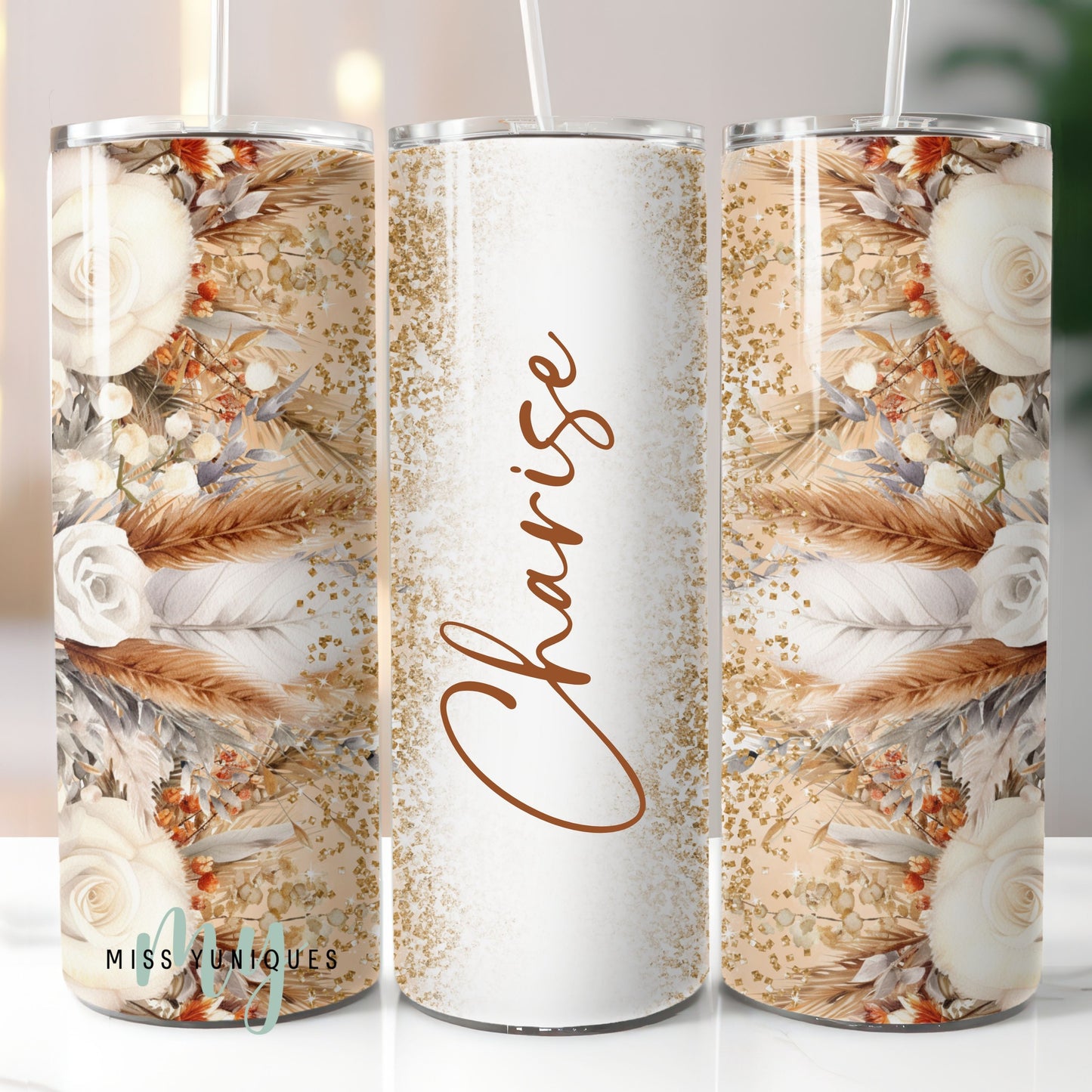 Personalised Boho Floral 20oz Skinny Tumbler