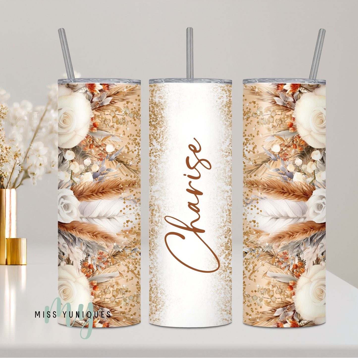 Personalised Boho Floral 20oz Skinny Tumbler