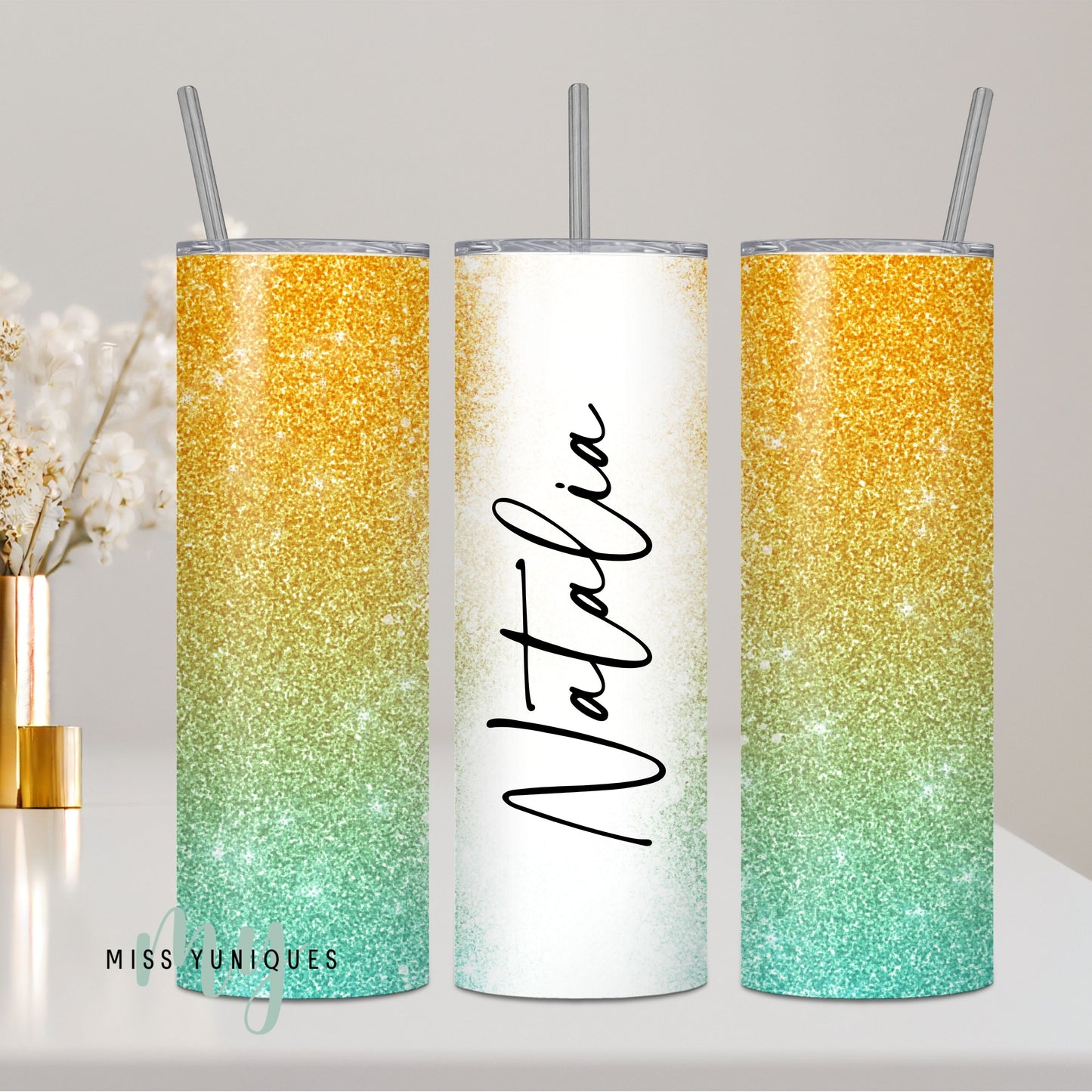 Personalised Glitter Ombre 20oz Skinny Tumbler