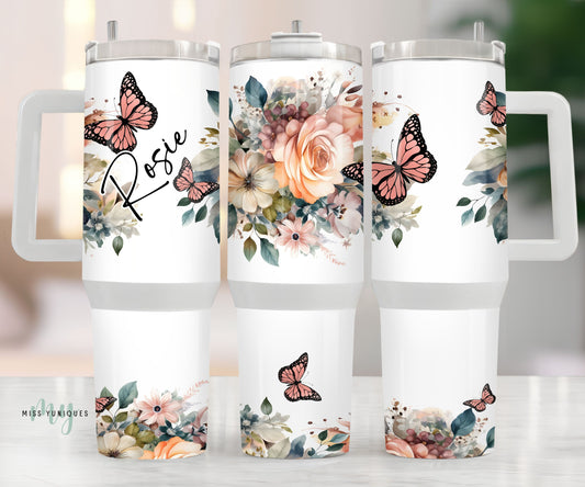 Personalised 40oz Tumbler Floral Butterfly