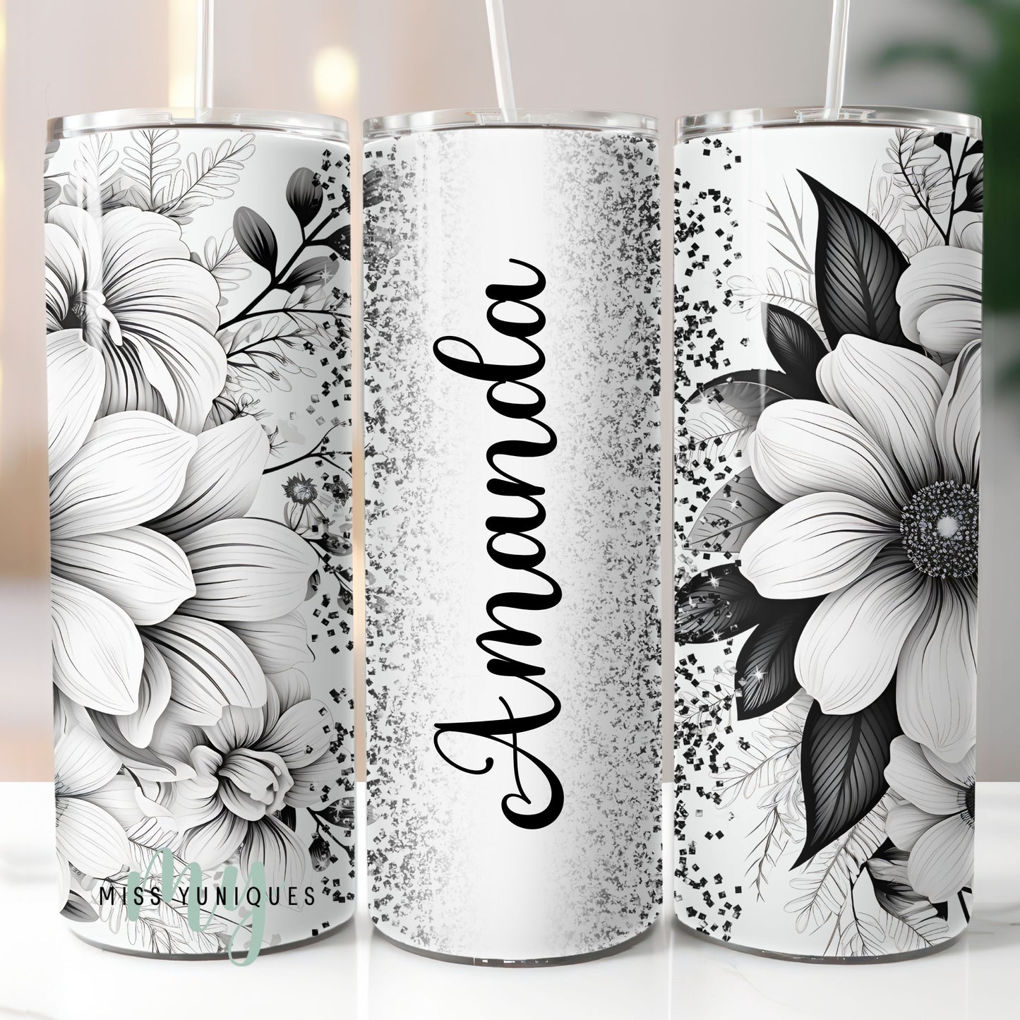 Personalised Black and White 20oz Skinny Tumbler