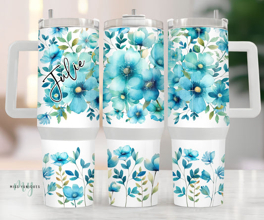 Personalised 40oz Tumbler Blue Floral