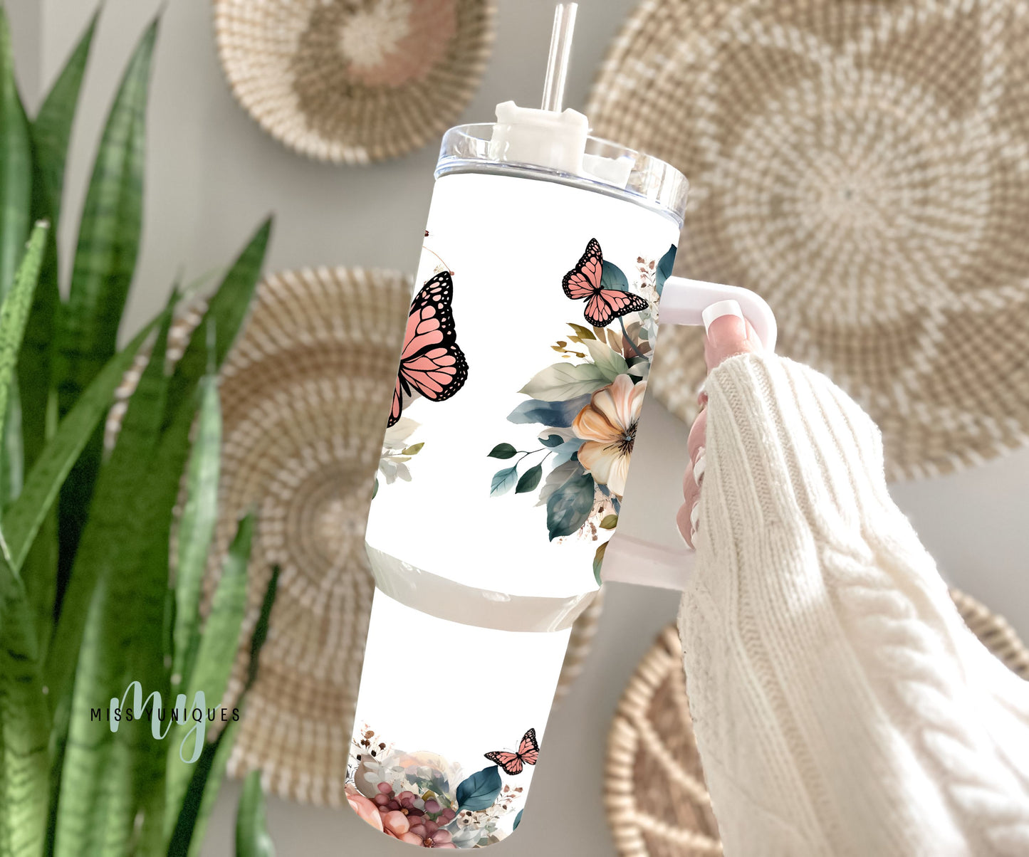 Personalised 40oz Tumbler Floral Butterfly