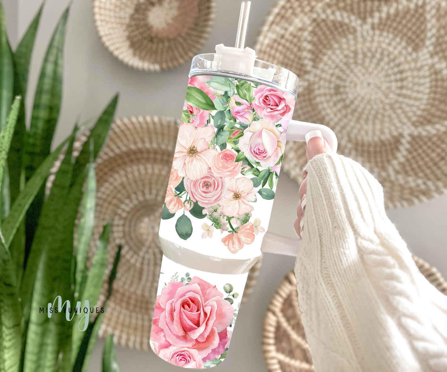 Personalised 40oz Tumbler Pink Floral