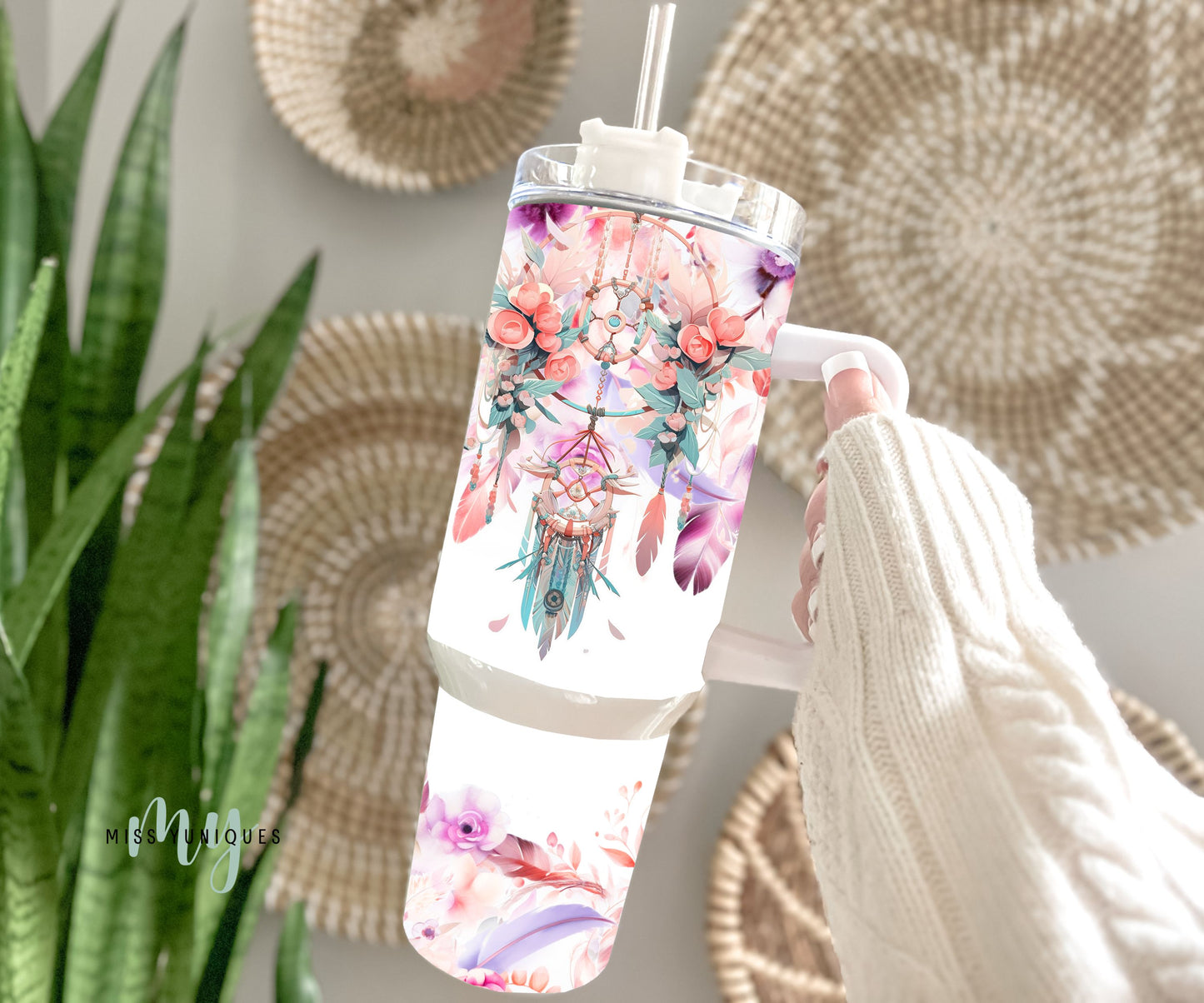 Personalised 40oz Tumbler Floral Dream Catcher