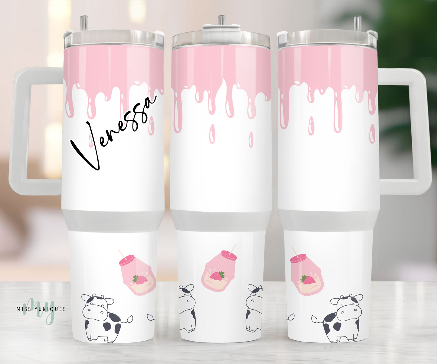 Personalised 40oz Tumbler Pink Cow