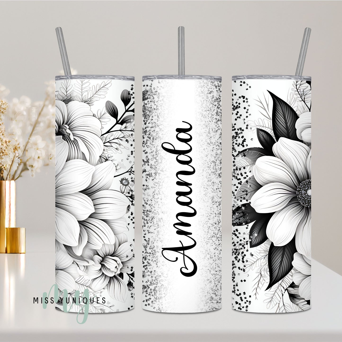 Personalised Black and White 20oz Skinny Tumbler