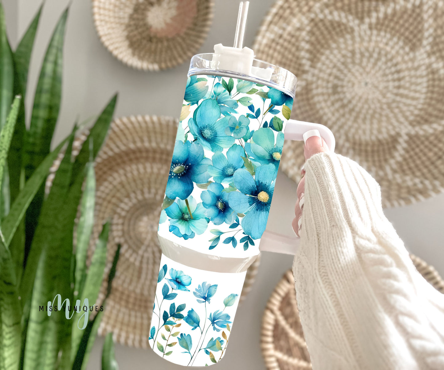 Personalised 40oz Tumbler Blue Floral