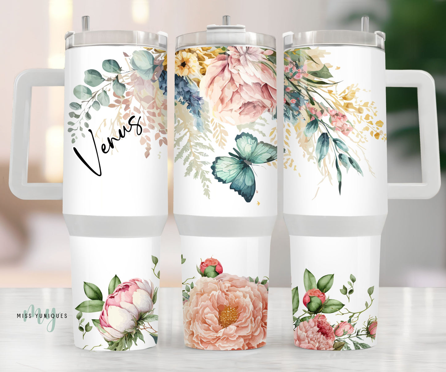 Personalised 40oz Tumbler Floral Butterfly