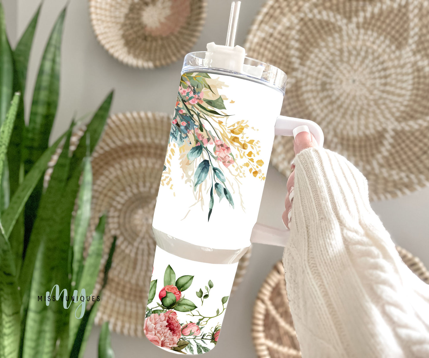 Personalised 40oz Tumbler Floral Butterfly