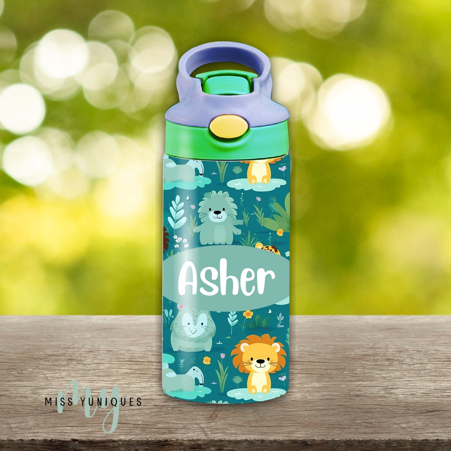 Personalised Safari Animal Kids Drink Water Bottle