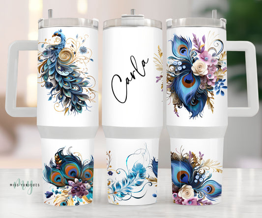 Personalised 40oz Tumbler Blue Peacock