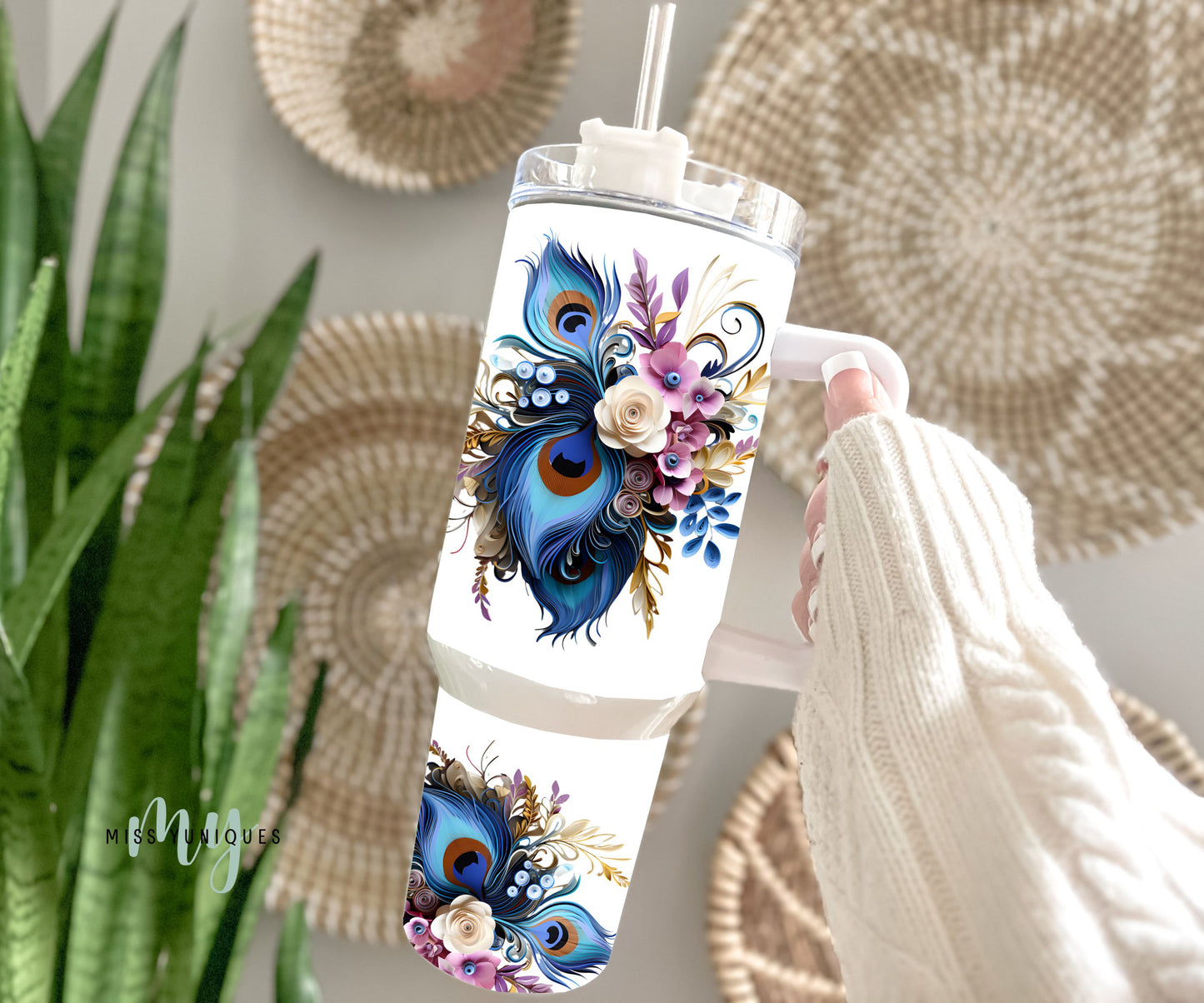 Personalised 40oz Tumbler Blue Peacock