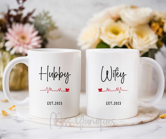 Couple Mug Set, Hubby Wifey Mug Set, Married Couple Mug Set, Cute Couple Mug Set, Valentine Mug Set.