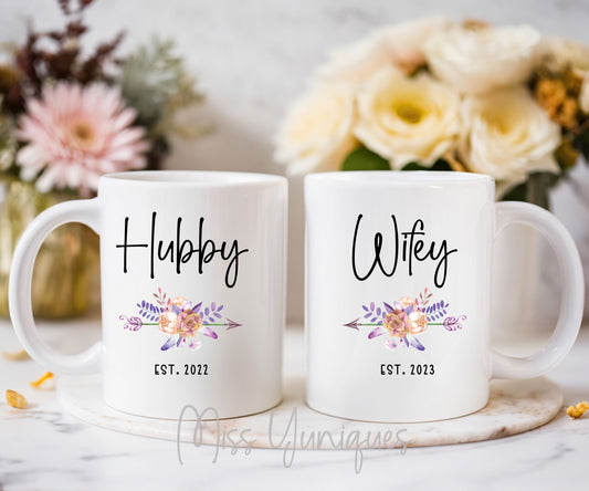 Couple Mug Set, Hubby Wifey Mug Set, Mr & Mrs Mug Set, Married Couple Mug set, Valentine Mug Set.