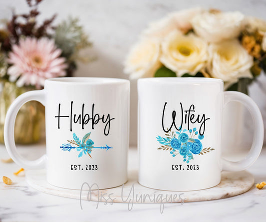 Couple Mug Set, Hubby Wifey Mug Set, Mr & Mrs Mug Set, Married Couple Mug Set, Cute Couple Mug Set, Valentine Mug Set