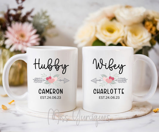 Couple Mug Set, Hubby Wifey Mug Set, Mr & Mrs Mug Set, Married Couple Mug set, Cute Couple Mug Set, Valentine Mug Set.