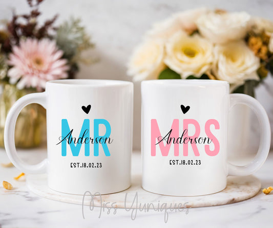 Couple Mug Set, Hubby Wifey Mug Set, Mr & Mrs Mug Set, Married Couple Mug Set, Cute Couple Mug Set, Valentine Mug Set.