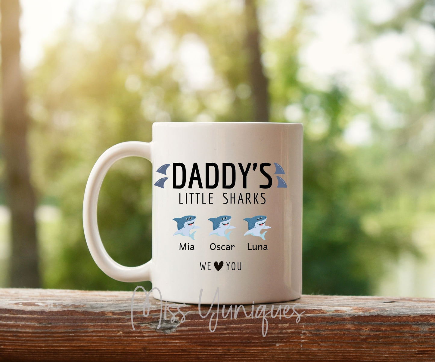 Father's Day Mug. Daddy's Little Sharks White Ceramic Mug