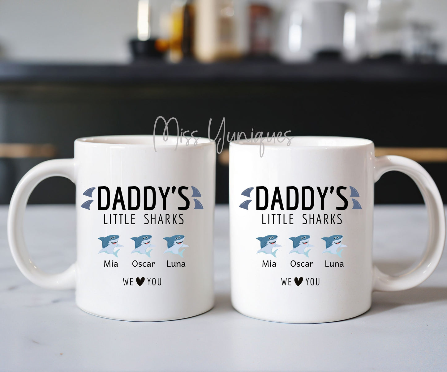 Father's Day Mug. Daddy's Little Sharks White Ceramic Mug