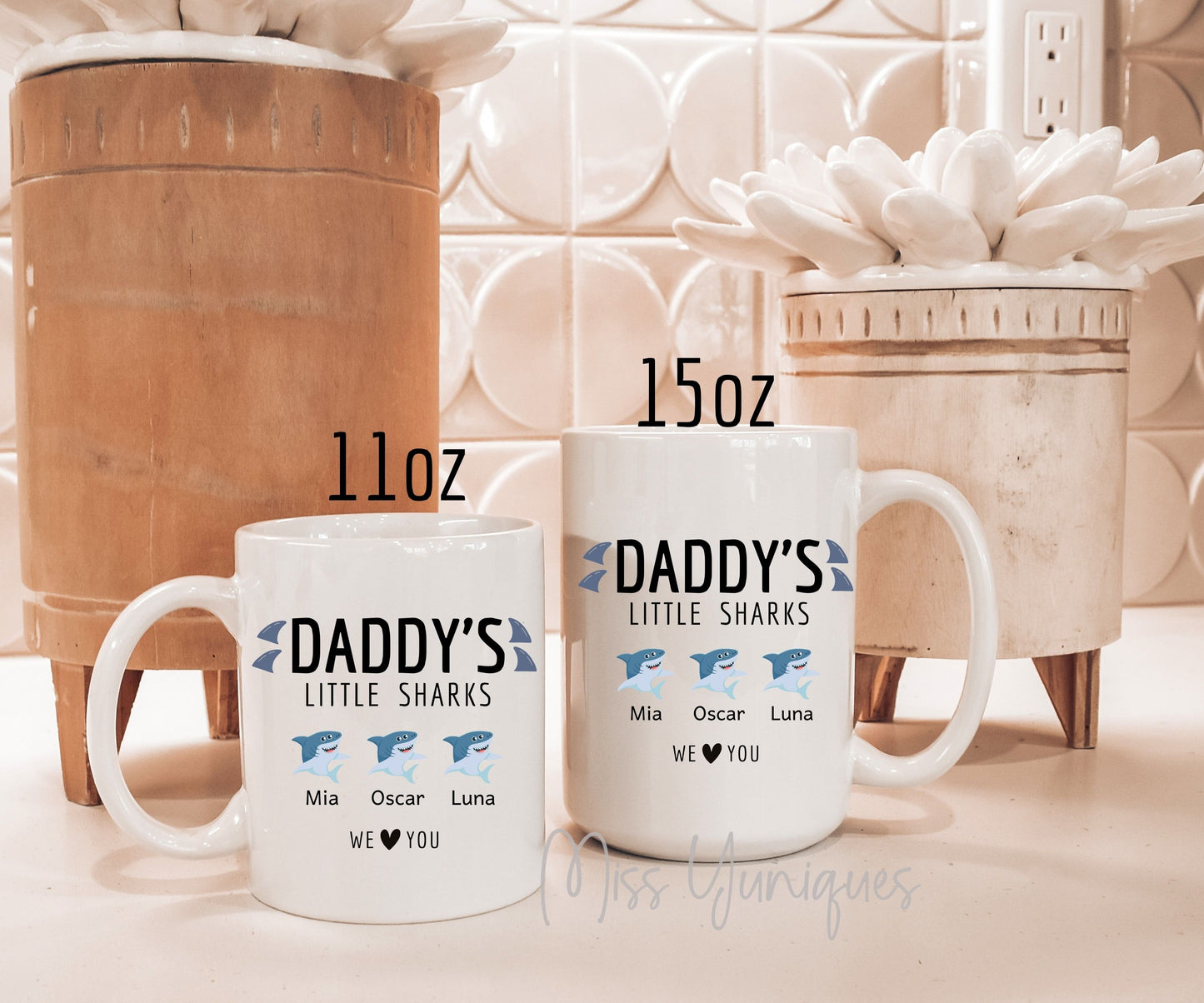 Father's Day Mug. Daddy's Little Sharks White Ceramic Mug