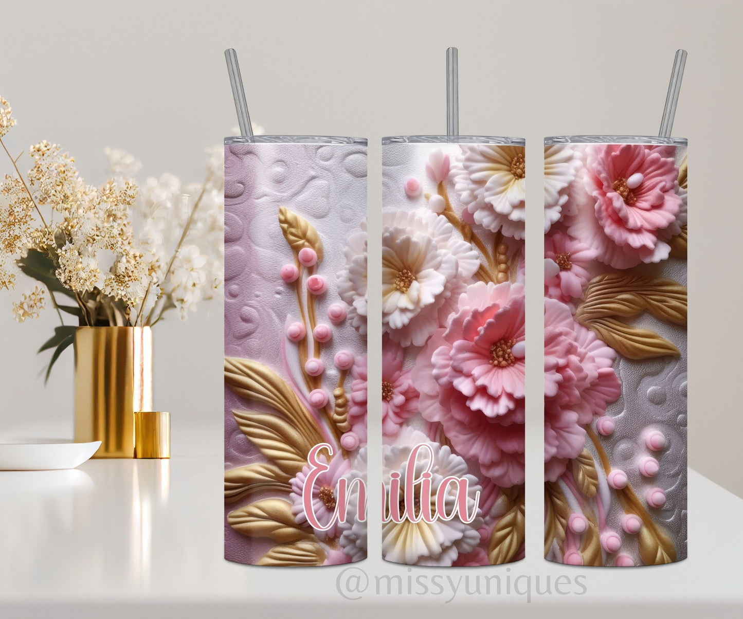 Personalised 3D Floral Tumbler