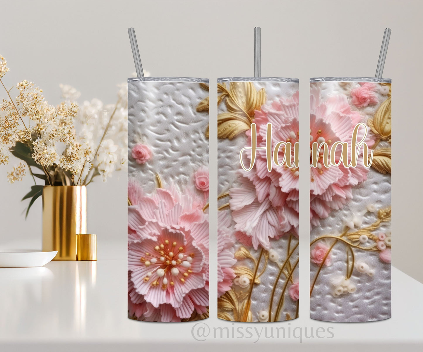 Personalised 3D Floral Tumbler