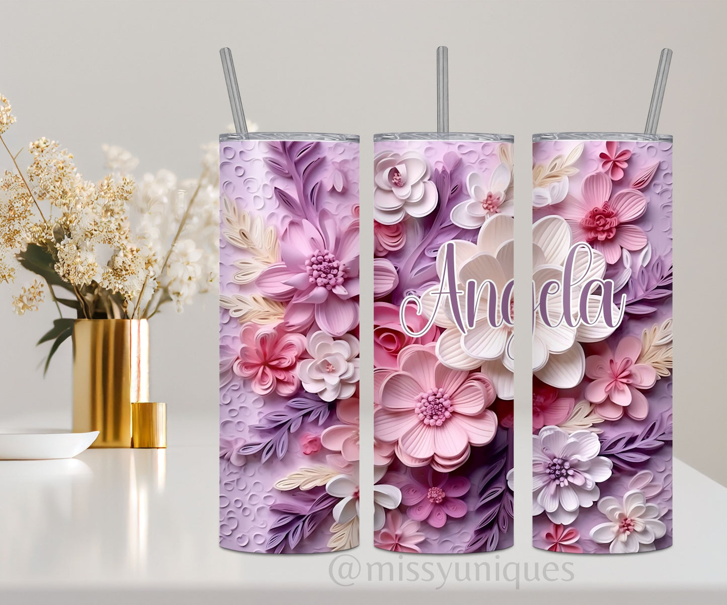 Personalised 3D Floral Tumbler