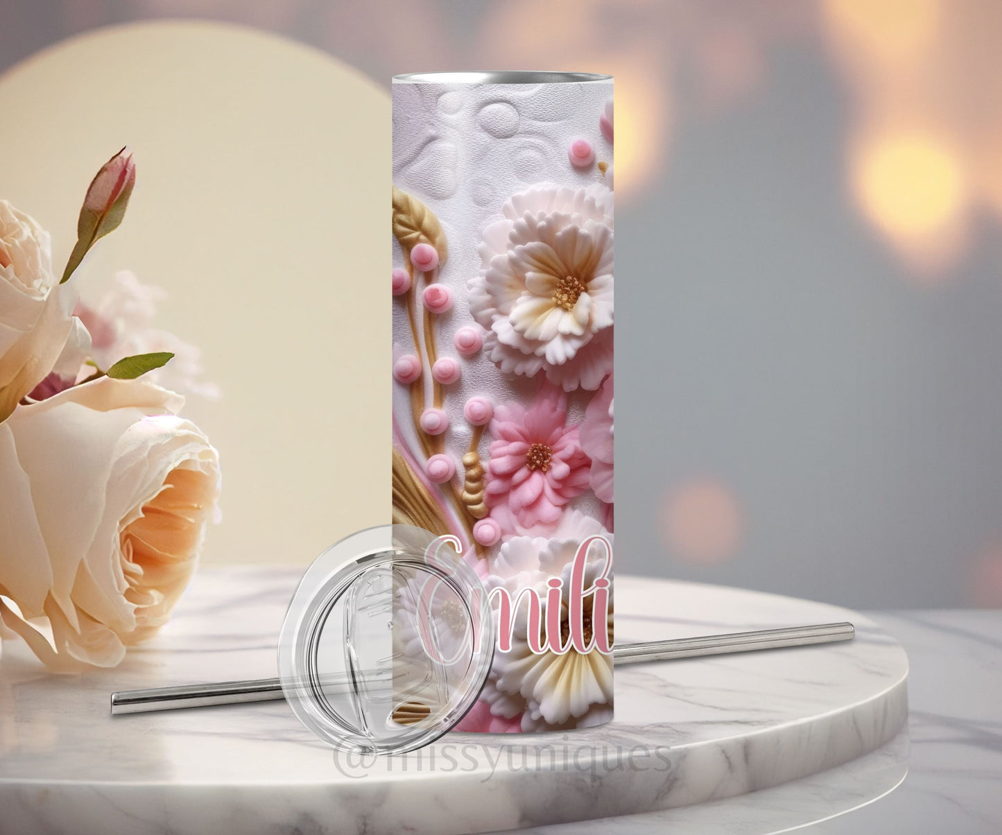 Personalised 3D Floral Tumbler