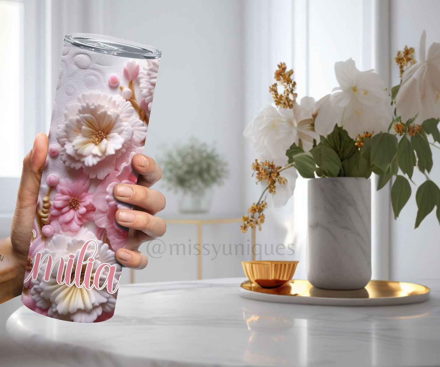 Personalised 3D Floral Tumbler