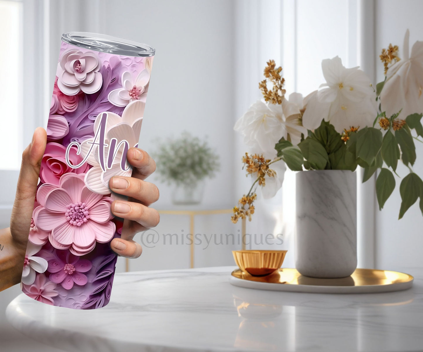 Personalised 3D Floral Tumbler