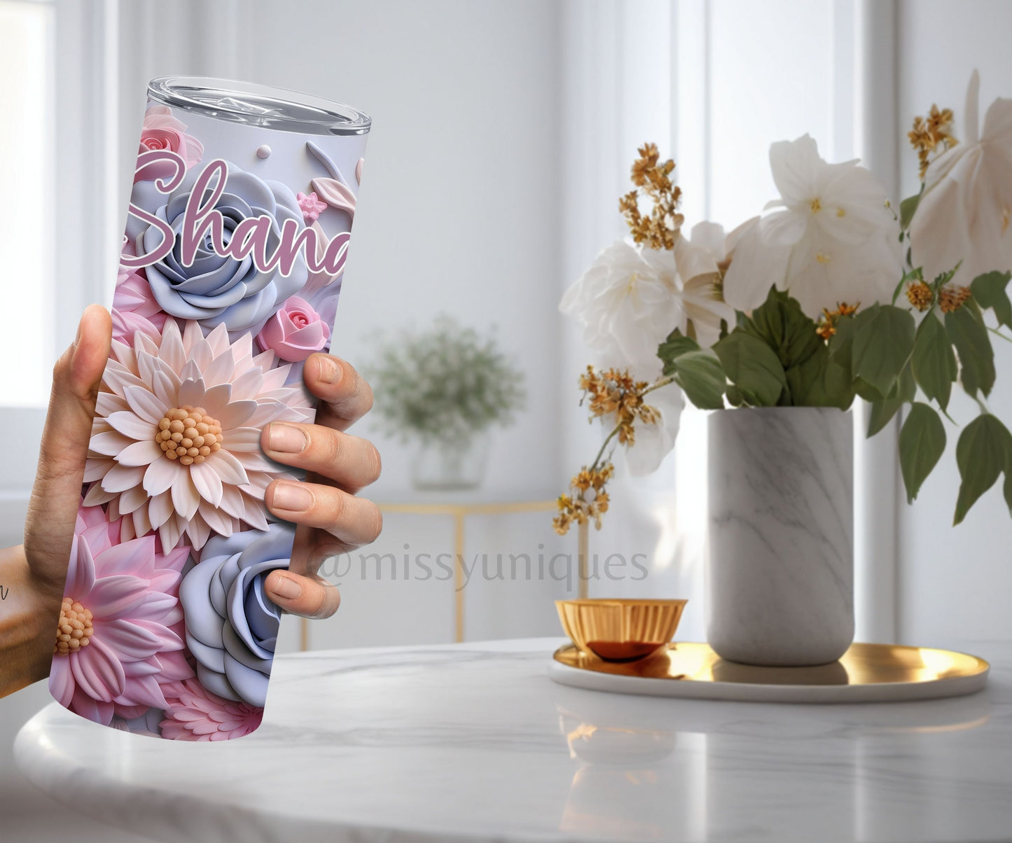 Personalised 3D Floral Tumbler