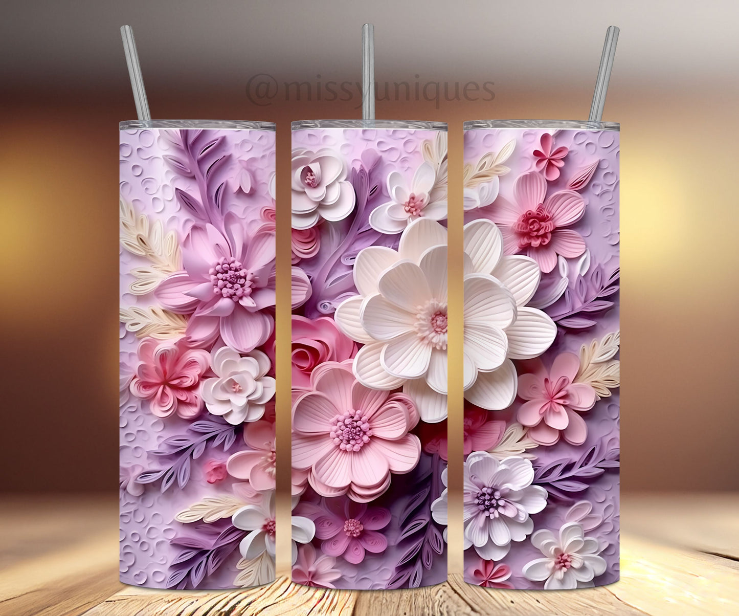 Personalised 3D Floral Tumbler