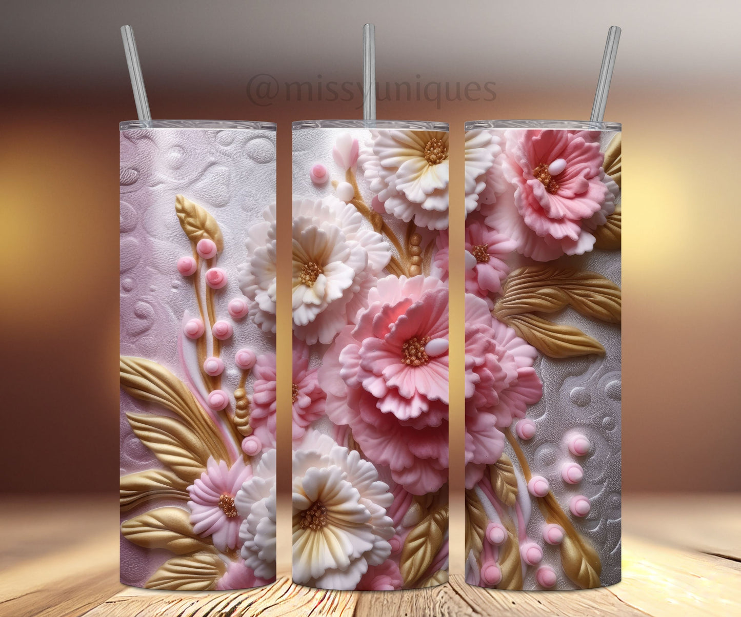 Personalised 3D Floral Tumbler