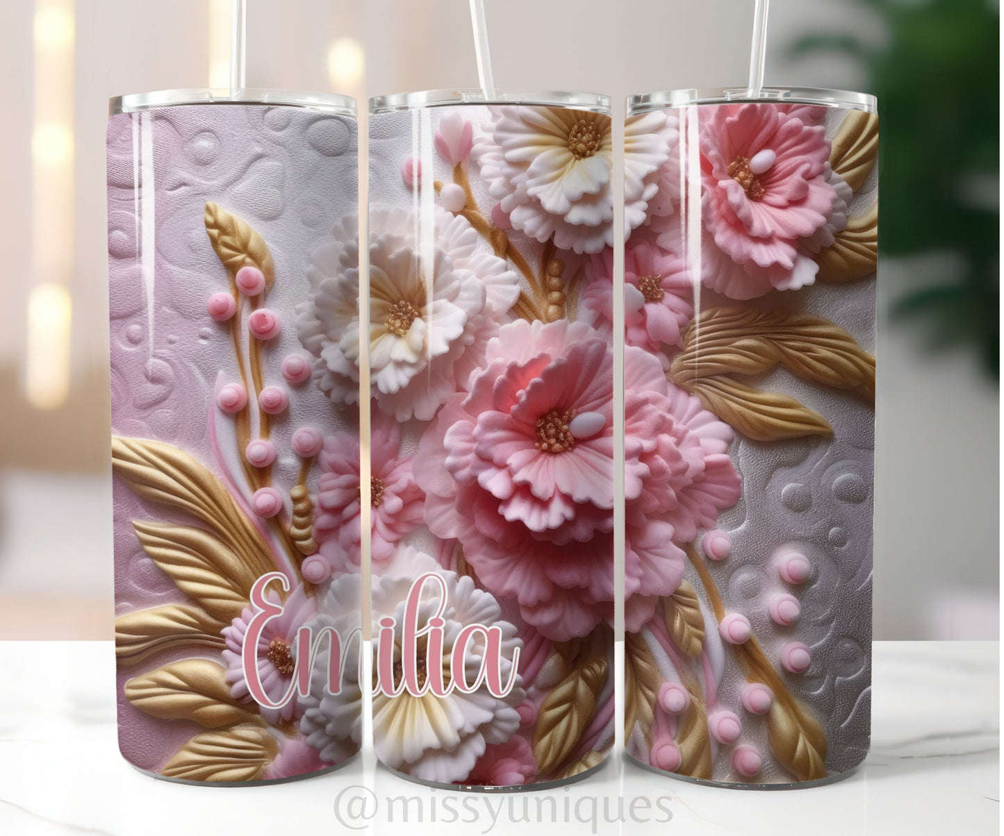 Personalised 3D Floral Tumbler