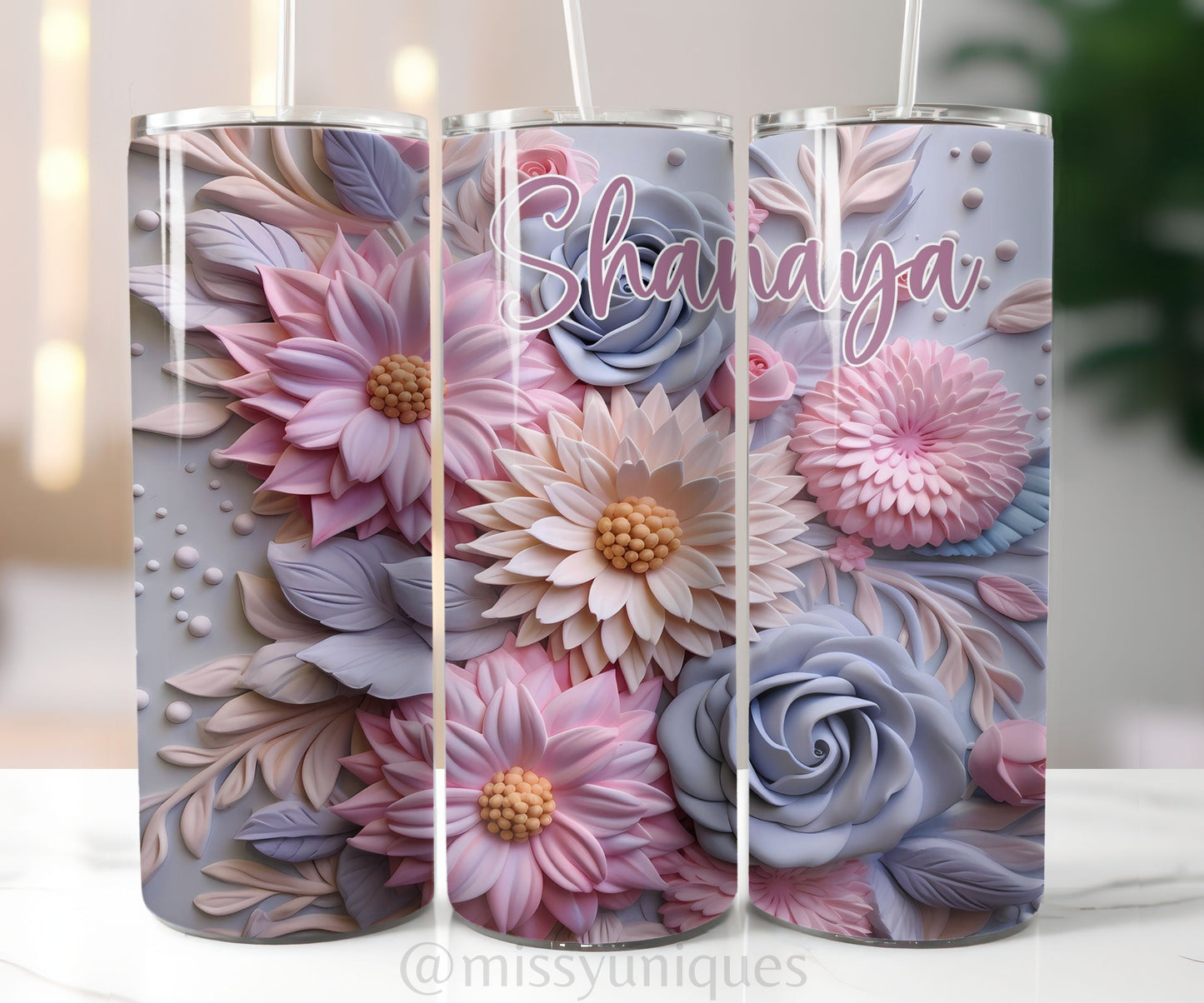 Personalised 3D Floral Tumbler