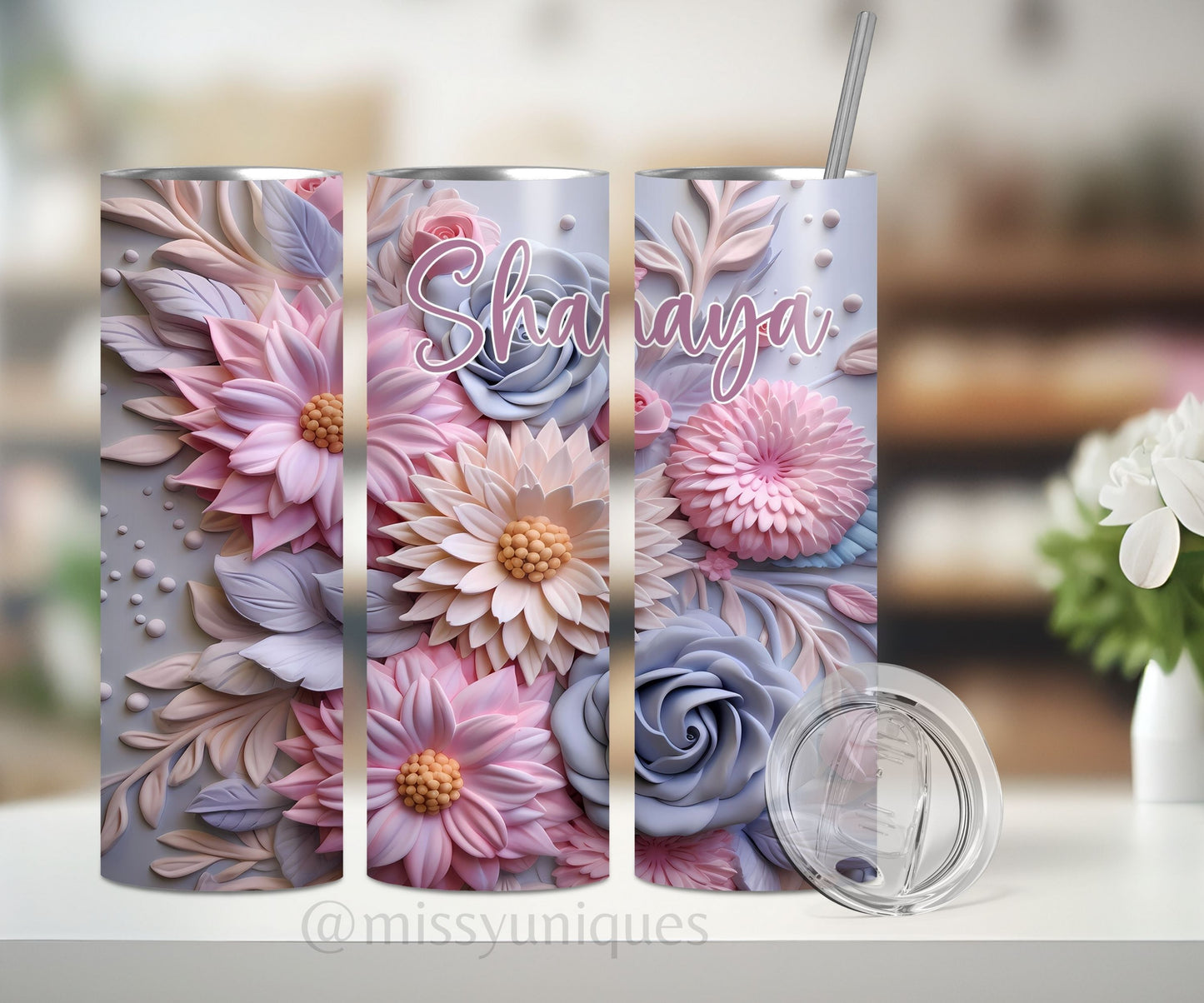 Personalised 3D Floral Tumbler