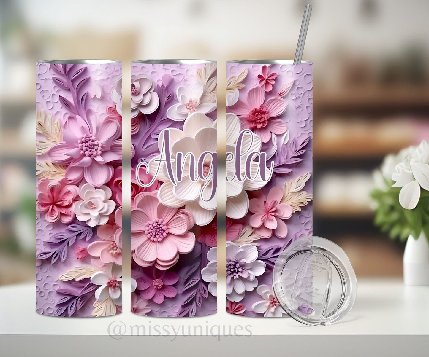 Personalised 3D Floral Tumbler