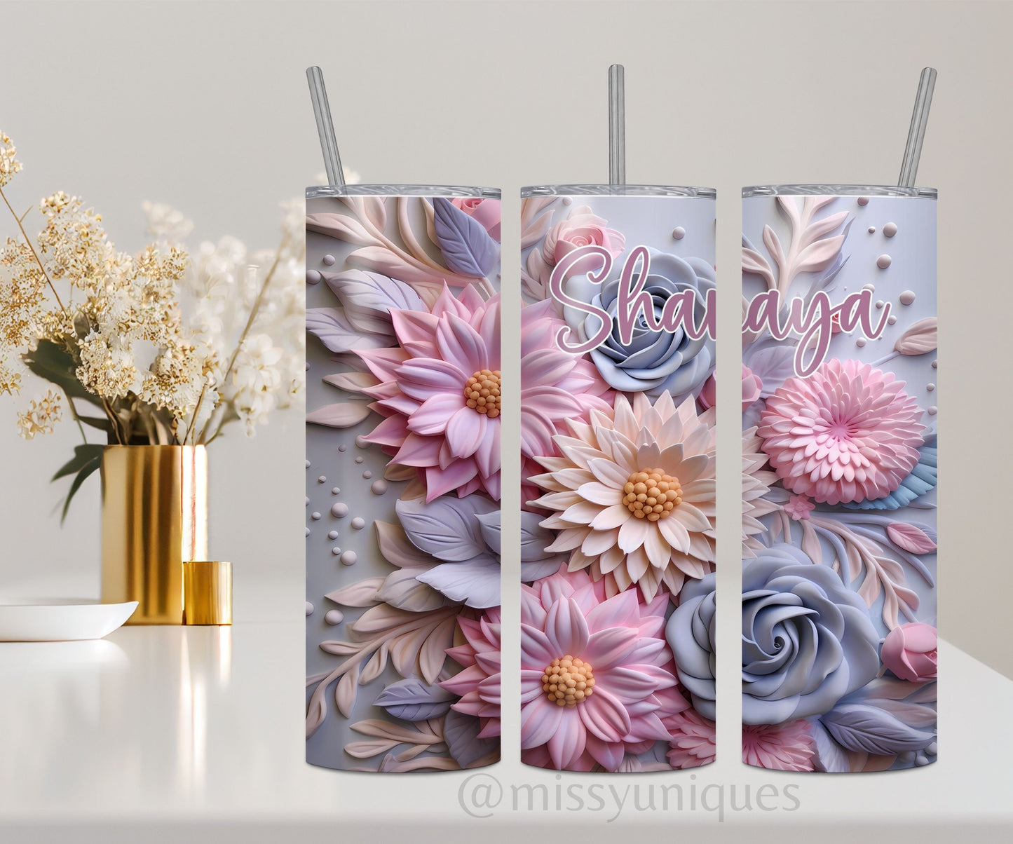 Personalised 3D Floral Tumbler