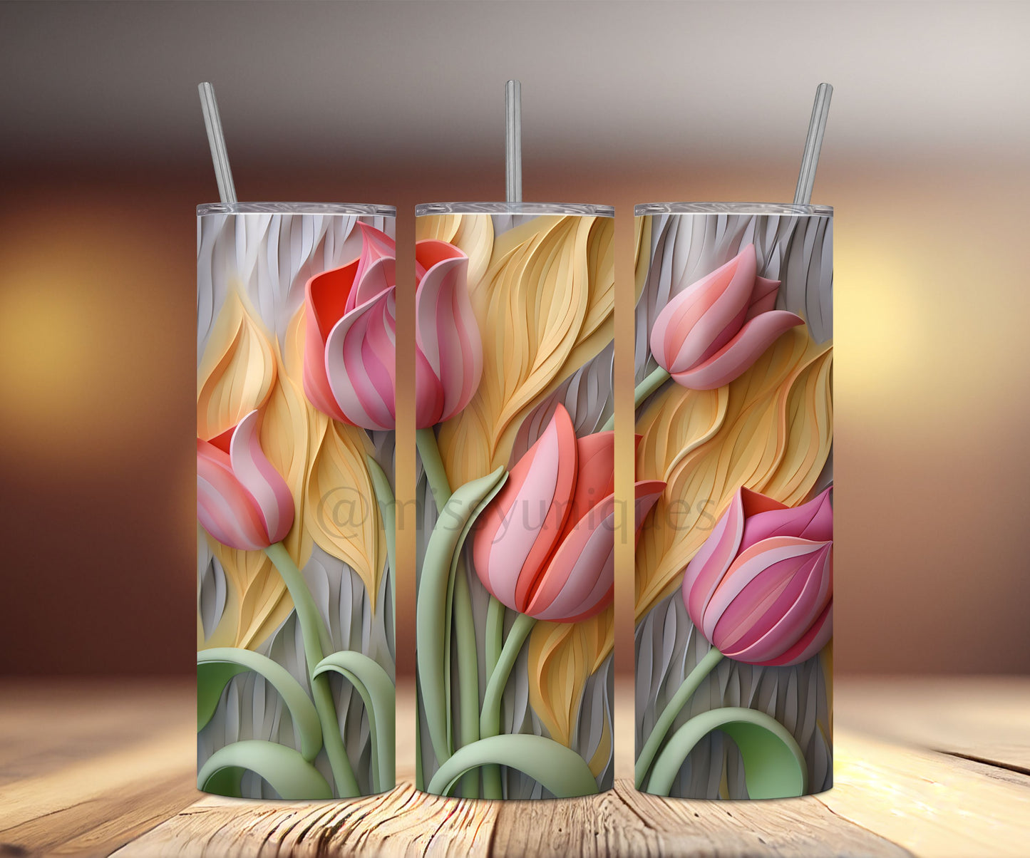 Personalised 3D Tulips Floral Tumbler