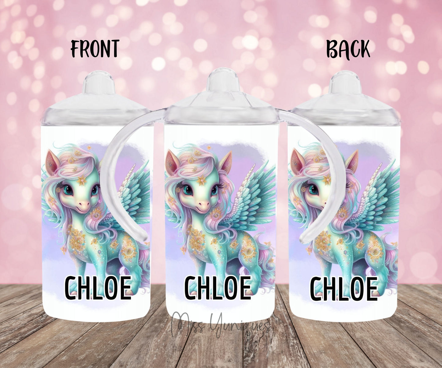 Personalised Sippy Cup Unicorn With Straw. Pink Unicorn Sippy Cup.