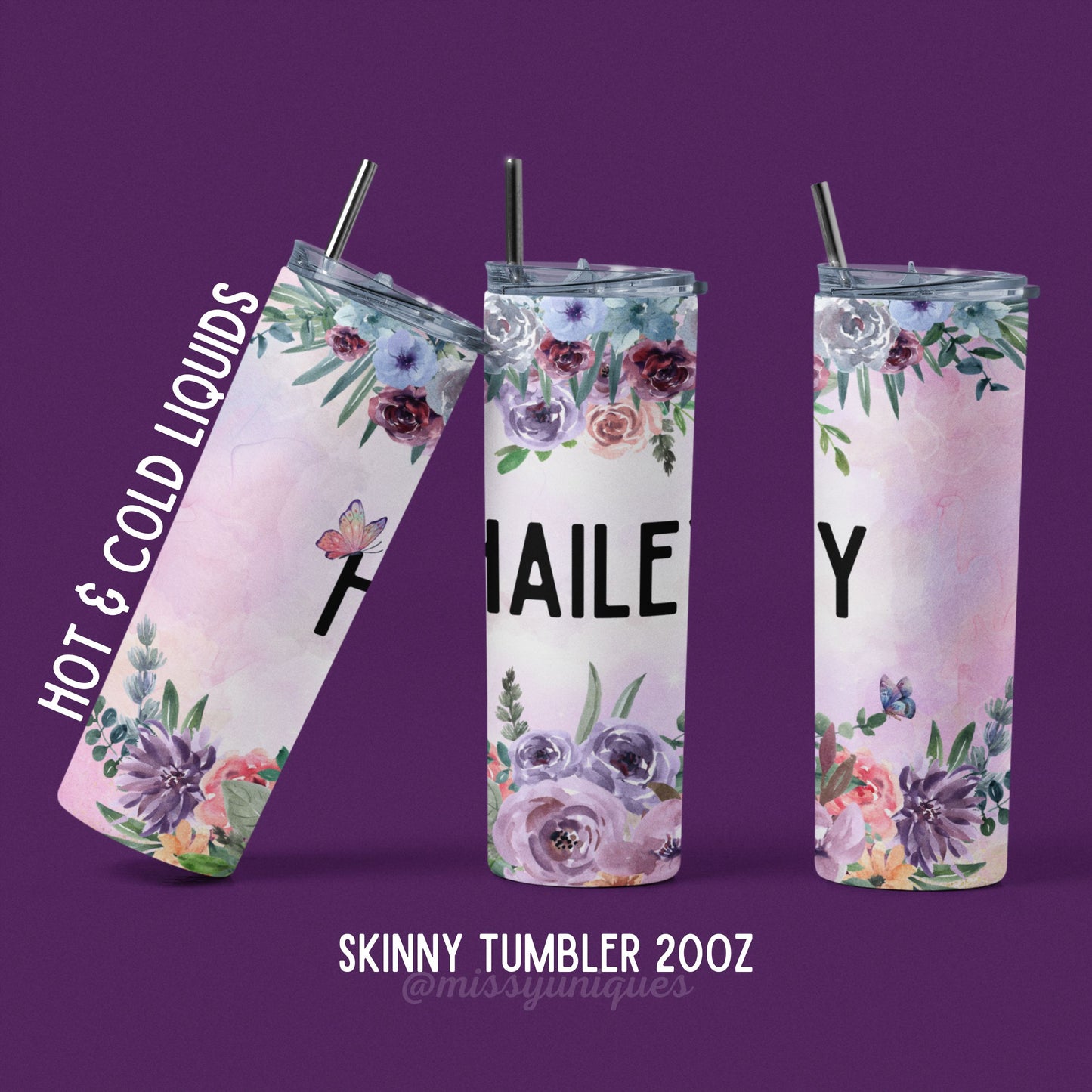 Personalised Purple Flower Tumbler