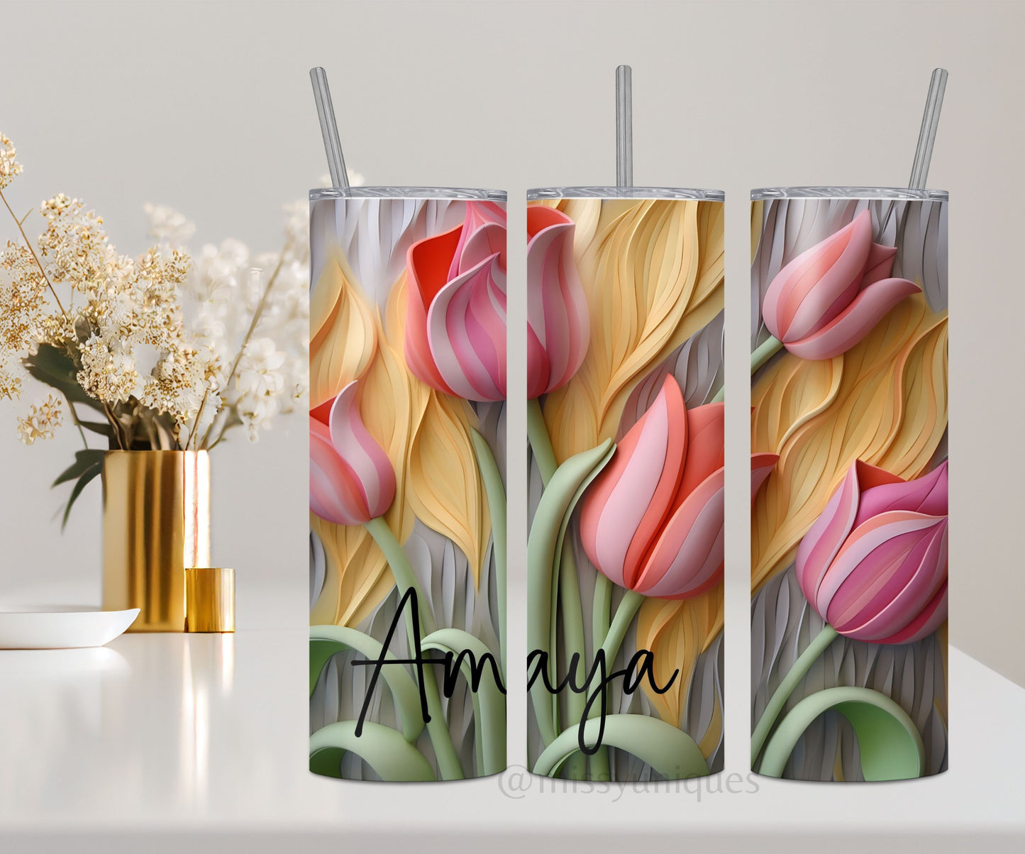 Personalised 3D Tulips Floral Tumbler