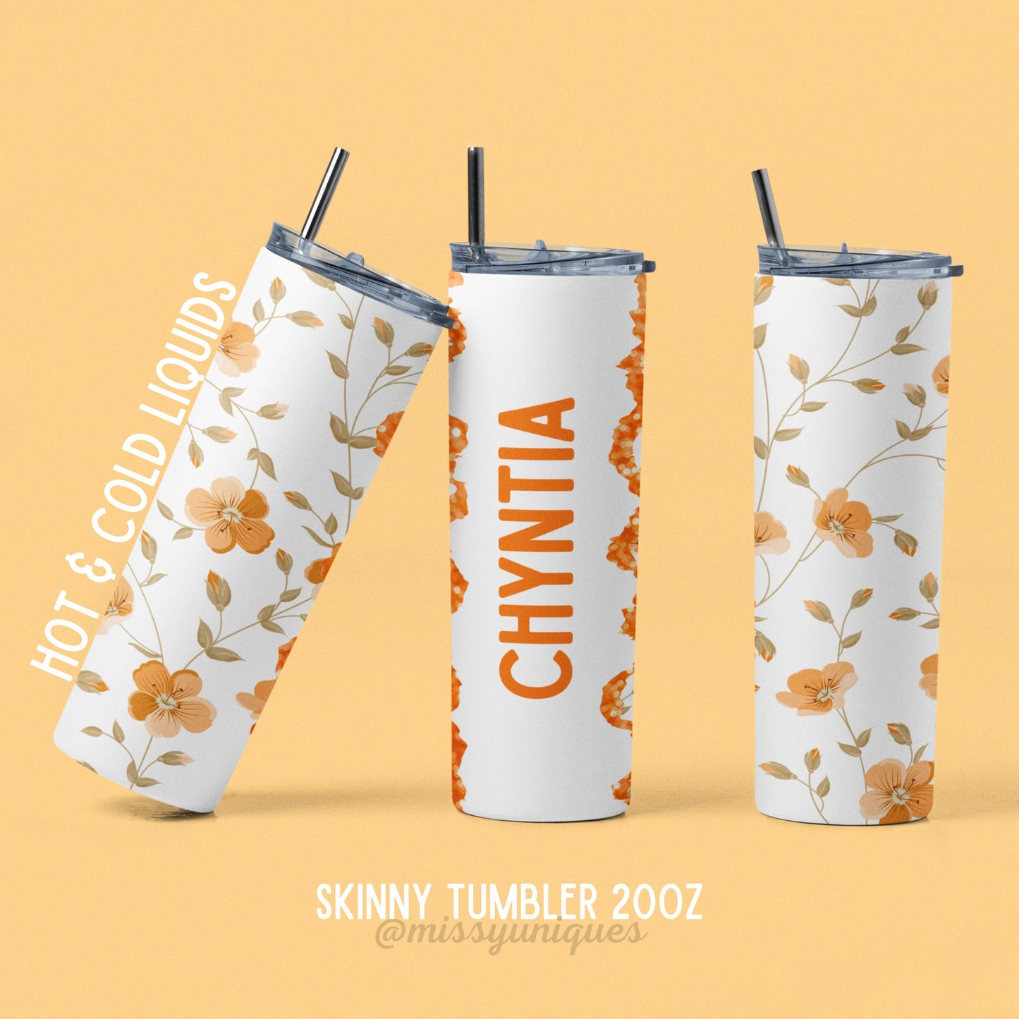 Personalised Orange Flower Tumbler