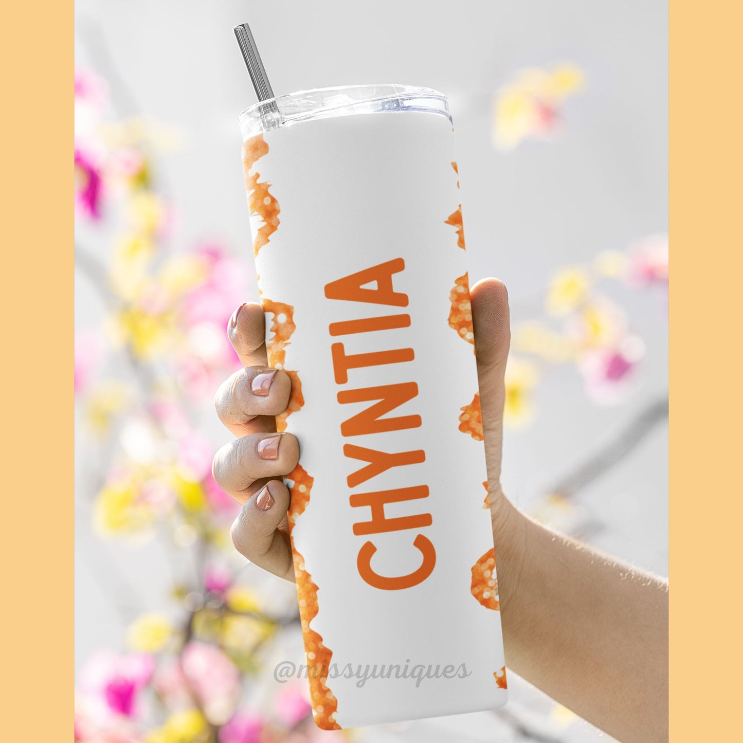 Personalised Orange Flower Tumbler