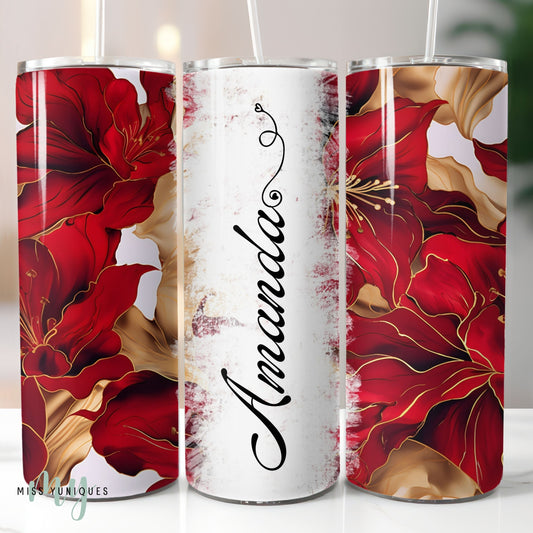 Personalised Red Floral Flower Tumbler