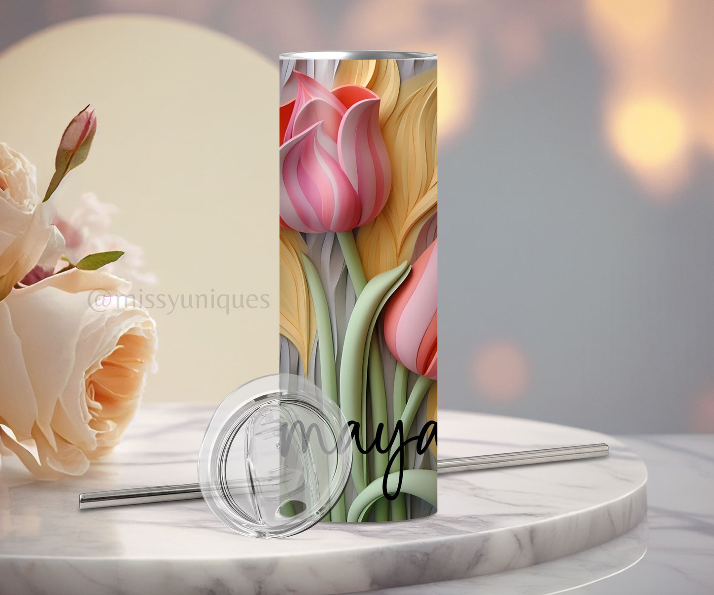 Personalised 3D Tulips Floral Tumbler