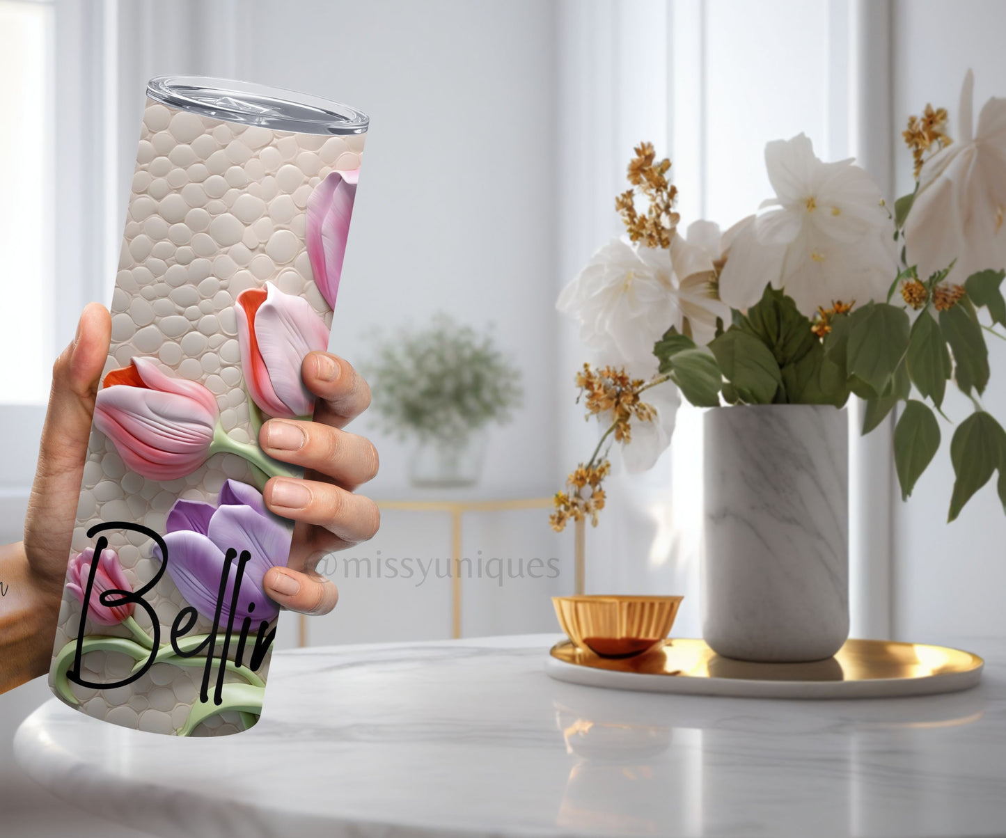 Personalised 3D Tulips Floral Tumbler