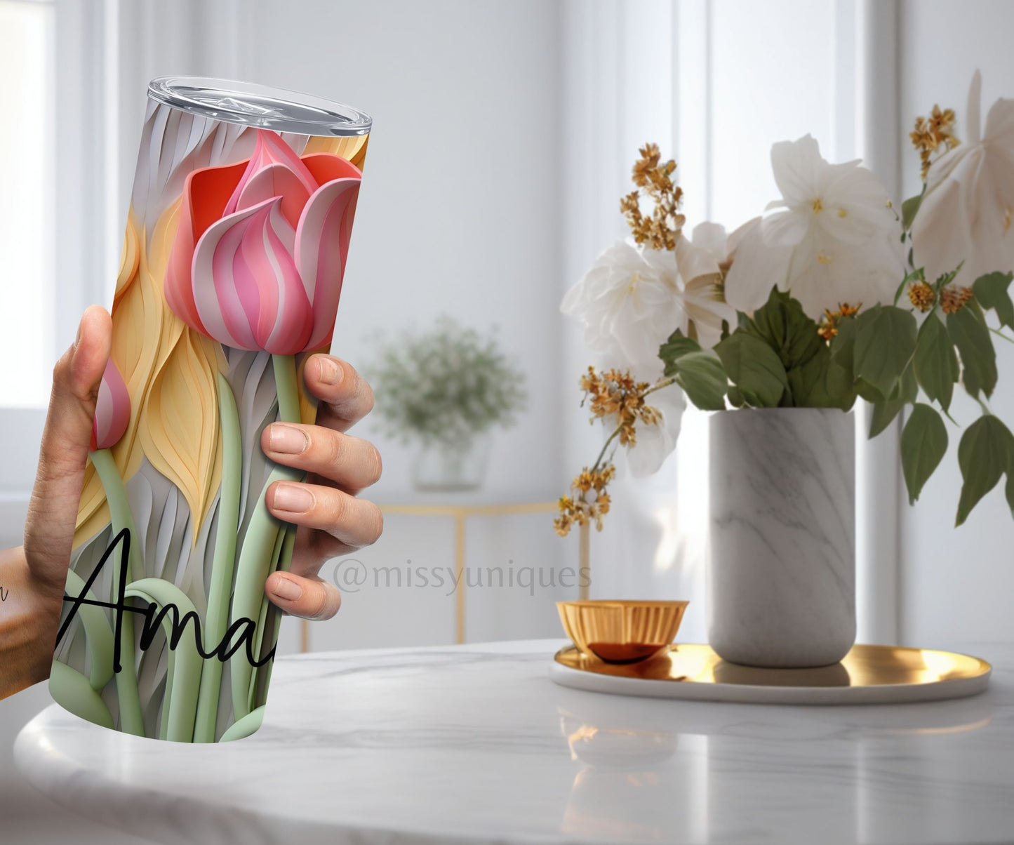 Personalised 3D Tulips Floral Tumbler