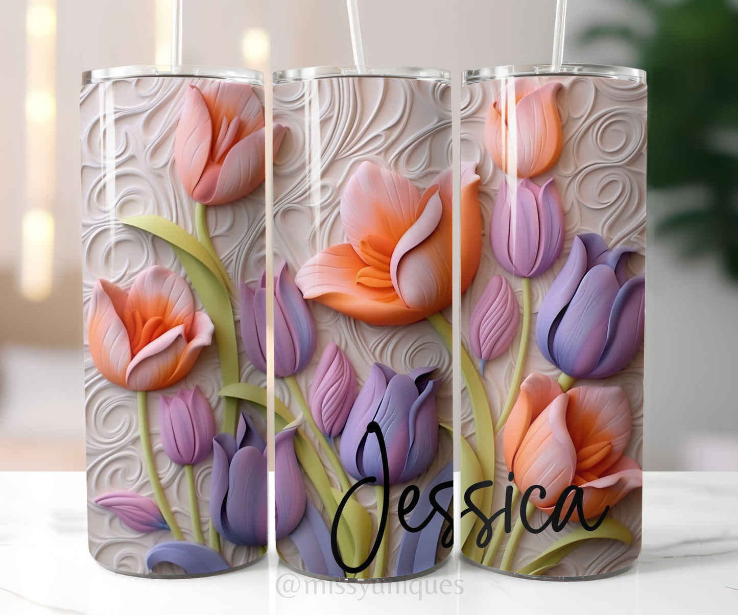 Personalised 3D Tulips Floral Tumbler